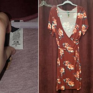 MOA USA Burgundy Floral Faux Wrap Dress